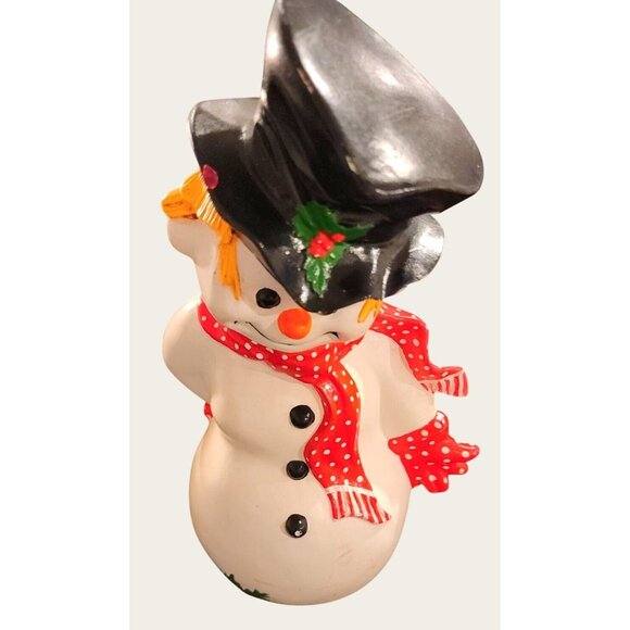 Vintage Ceramic Snowman Figurine With Polka Dot Scarf  Top Hat Decoration - Picture 1 of 12